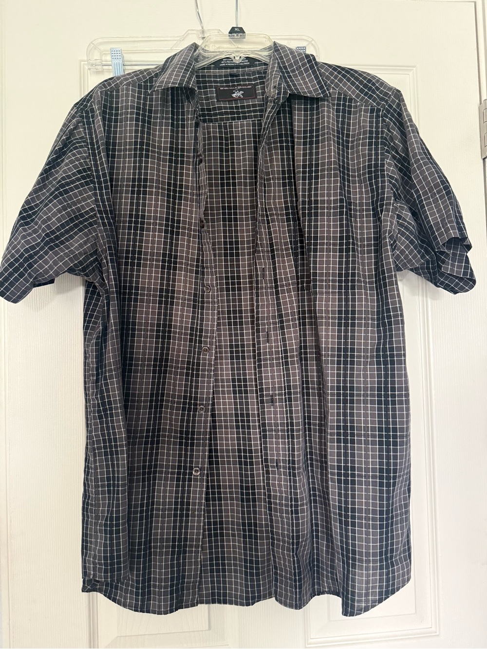 Beverly Hills Polo Club Black Short-Sleeve Grid Button-Down Shirt